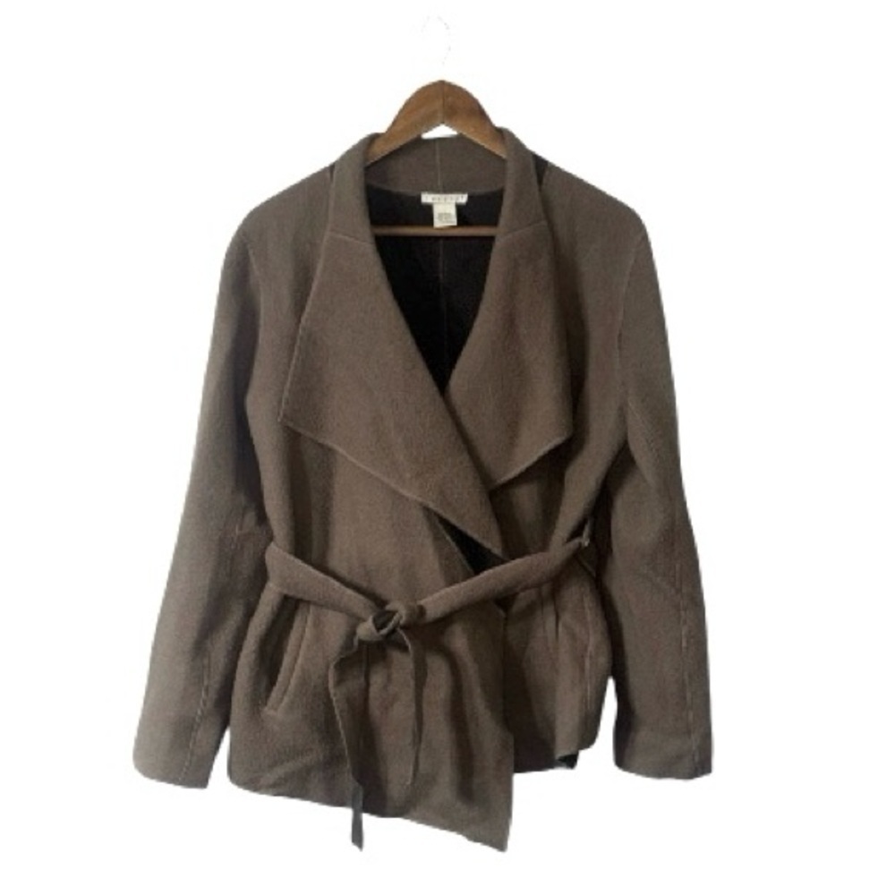 Tweeds Brown Wool Belted Jacket Coat Soft Quiet Luxury Library Lagenlook Large